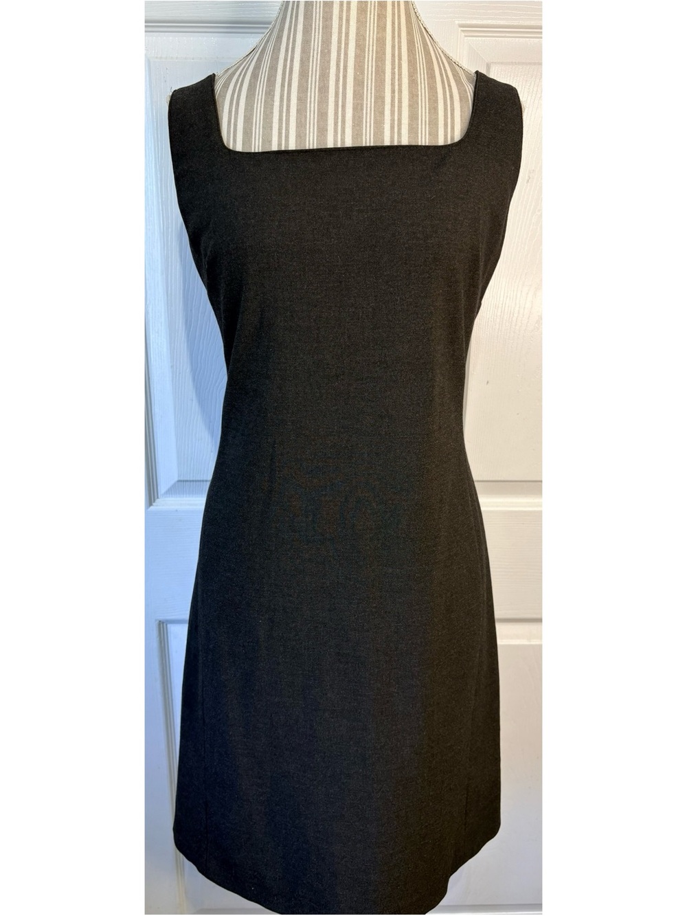 Vintage Liz Claiborne Gray Stretchy Square Neck Sheath Dress Size 16